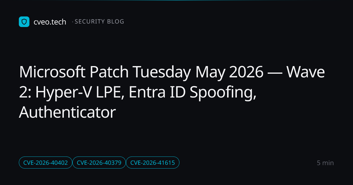 Microsoft Patch Tuesday May 2026 — Wave 2: Hyper-V LPE, Entra ID ...